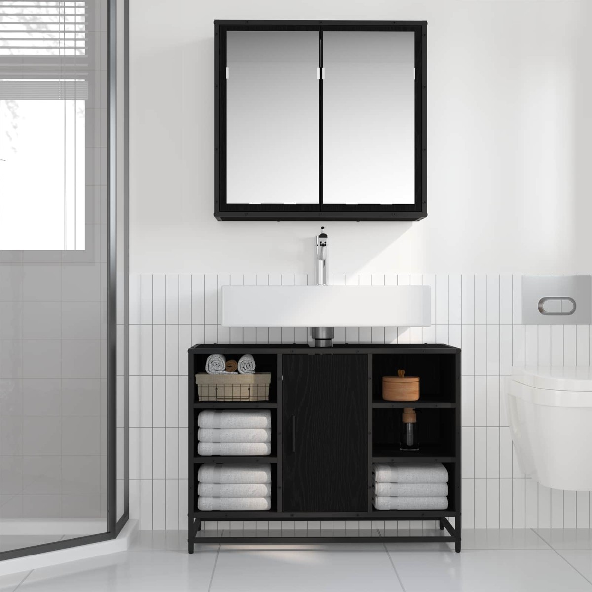 vidaXL Σετ Επίπλων Μπάνιου 2 τμχ. Μαύρη Οξυά 80 x 33 x 60 εκ
