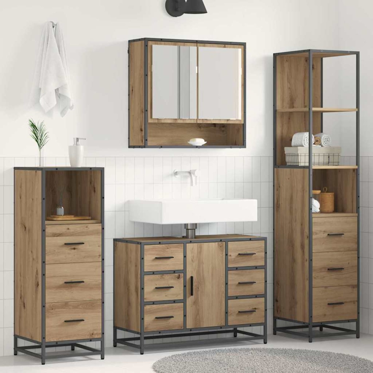 vidaXL Σετ Επίπλων Μπάνιου 4 τμχ. Artisan Oak 80 x 33 x 60 εκ