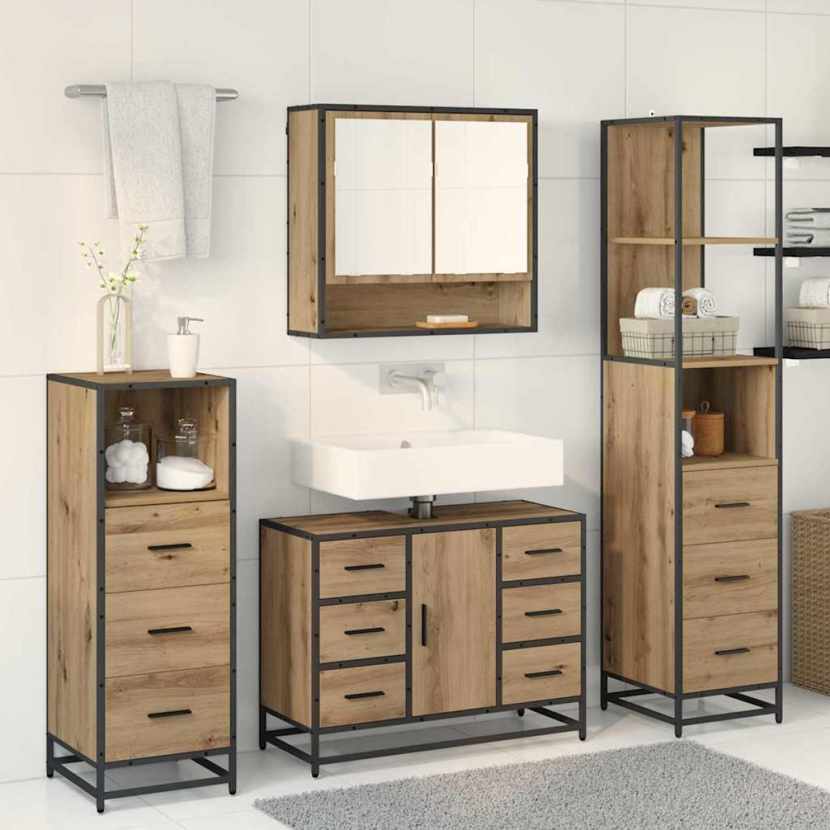 vidaXL Σετ Επίπλων Μπάνιου 4 τμχ. Artisan Oak 80 x 33 x 60 εκ
