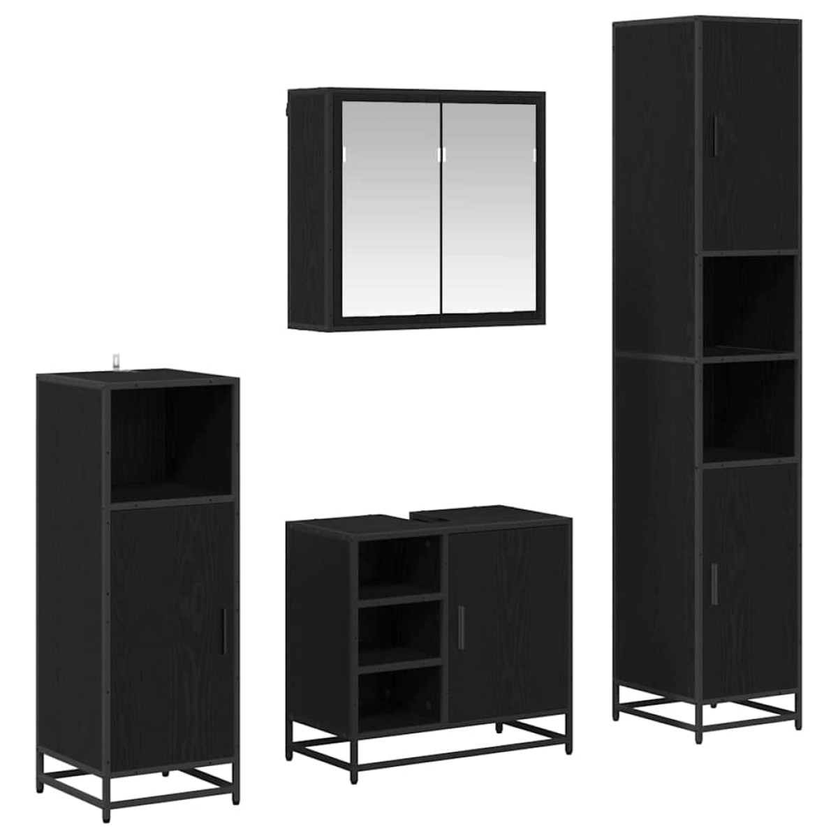 vidaXL Σετ Επίπλων Μπάνιου 4 τμχ. Μαύρη Οξυά 65 x 33 x 60 εκ