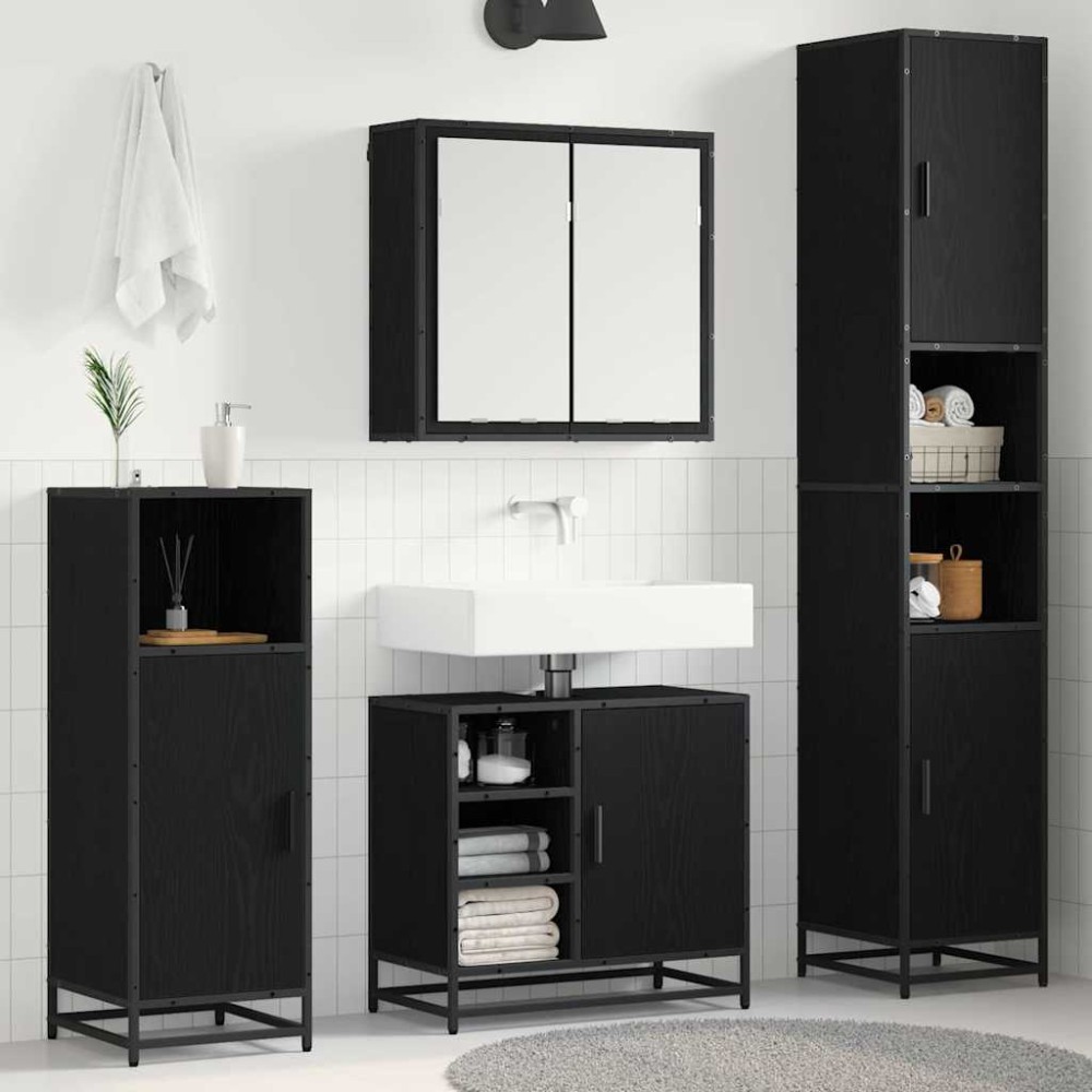 vidaXL Σετ Επίπλων Μπάνιου 4 τμχ. Μαύρη Οξυά 65 x 33 x 60 εκ