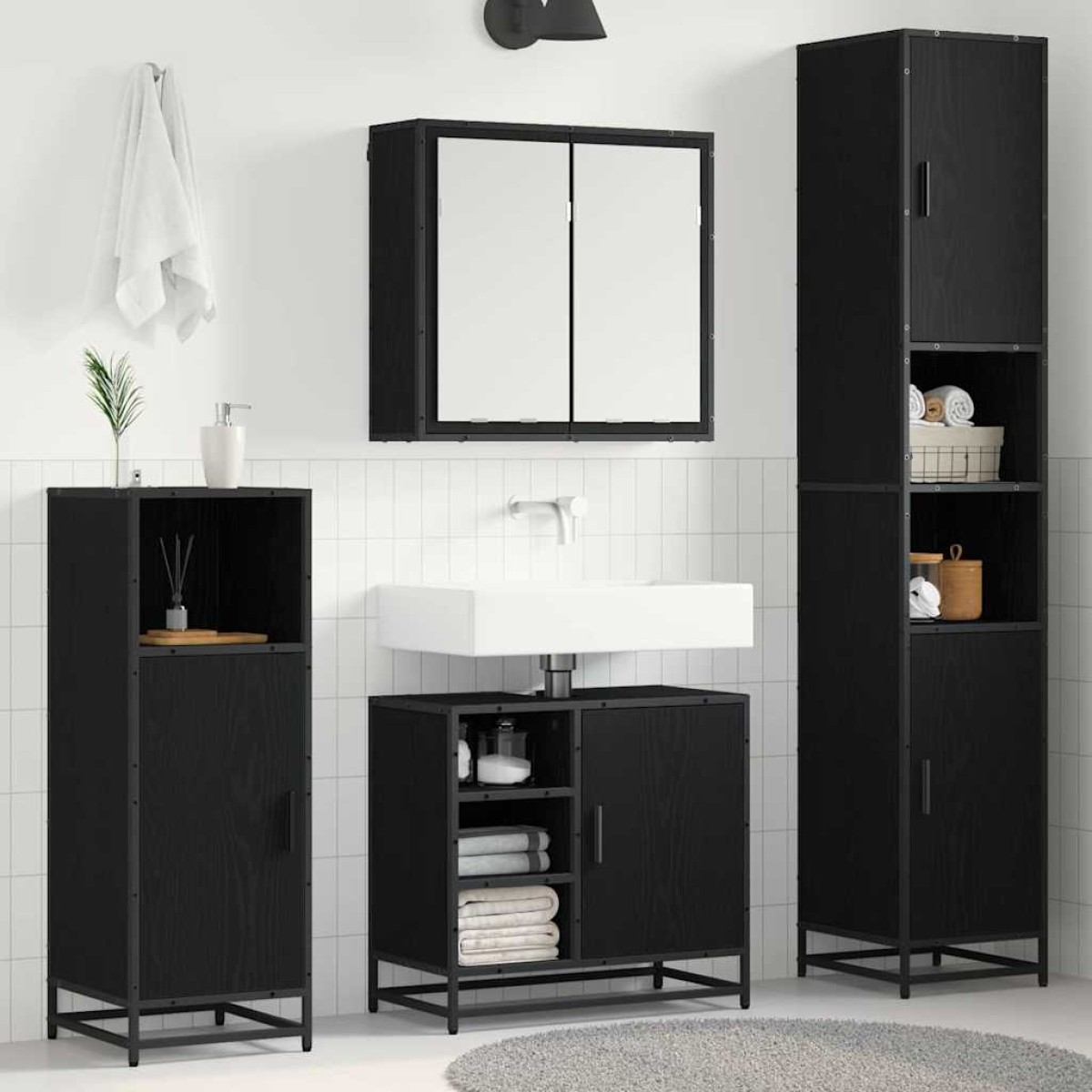 vidaXL Σετ Επίπλων Μπάνιου 4 τμχ. Μαύρη Οξυά 65 x 33 x 60 εκ