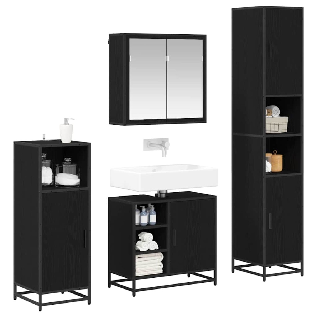 vidaXL Σετ Επίπλων Μπάνιου 4 τμχ. Μαύρη Οξυά 65 x 33 x 60 εκ
