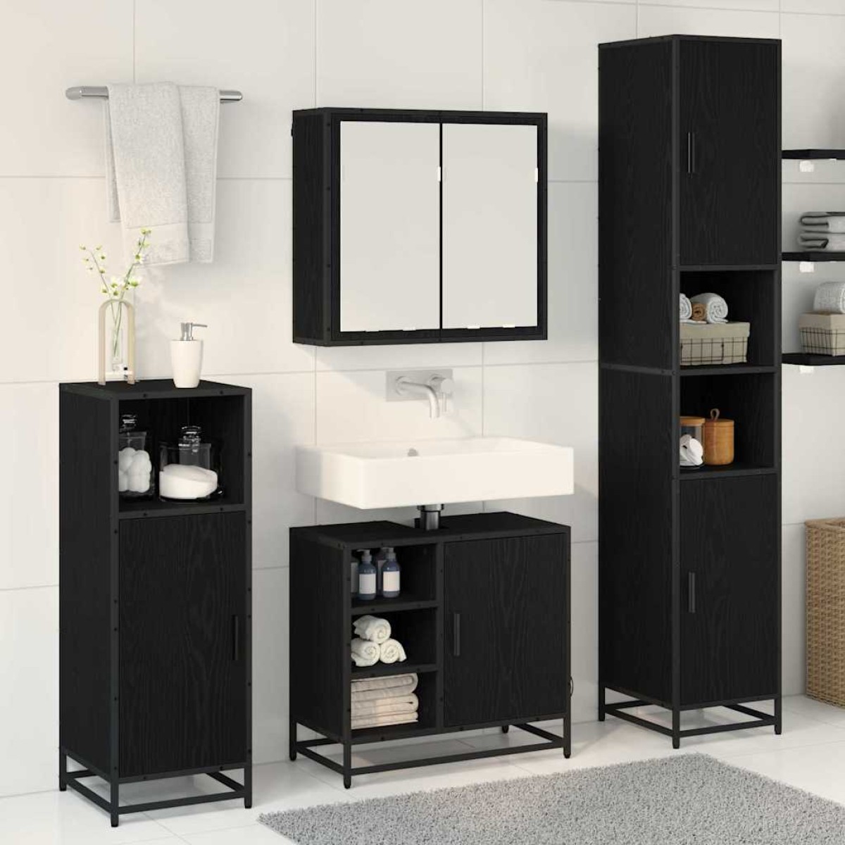 vidaXL Σετ Επίπλων Μπάνιου 4 τμχ. Μαύρη Οξυά 65 x 33 x 60 εκ