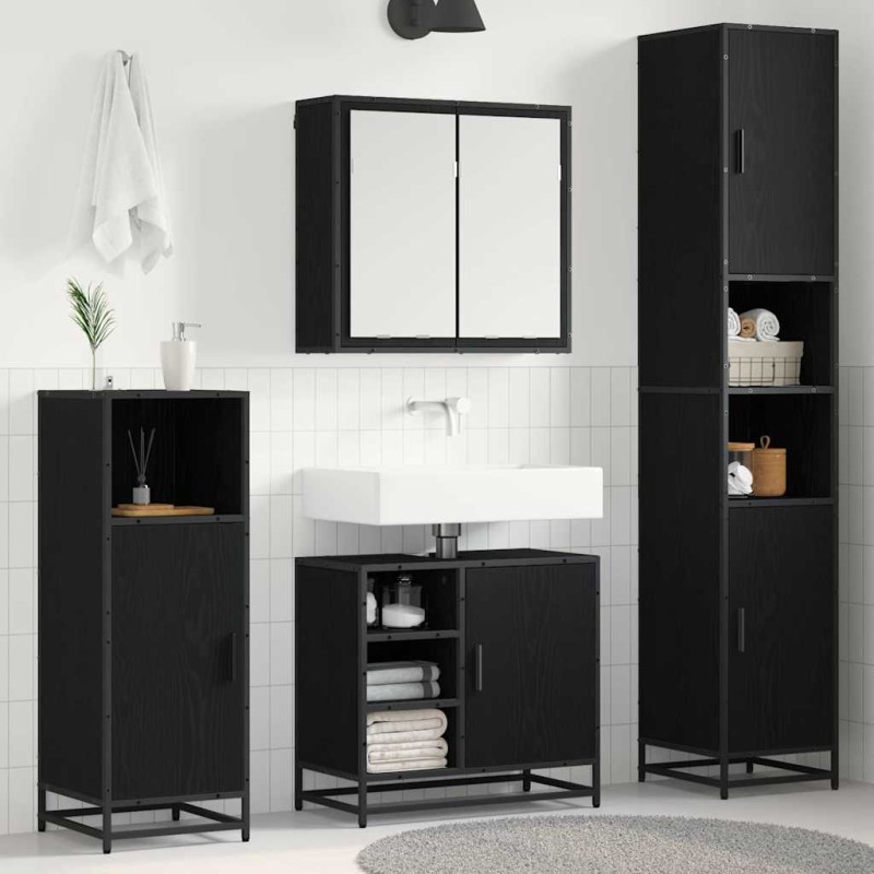 vidaXL Σετ Επίπλων Μπάνιου 4 τμχ. Μαύρη Οξυά 65 x 33 x 60 εκ