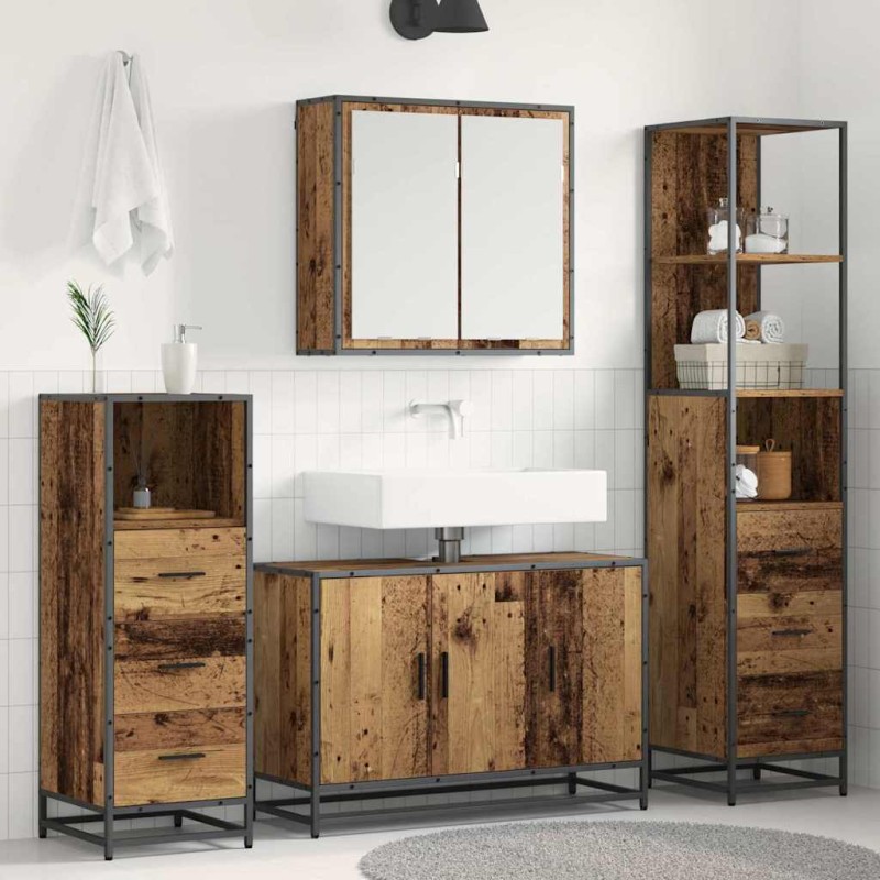 vidaXL Σετ Επίπλων Μπάνιου 4 τμχ. Παλιό Ξύλο 90 x 33 x 60 εκ.