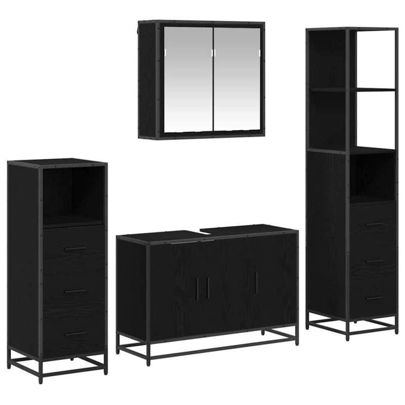 vidaXL Σετ Επίπλων Μπάνιου 4 τμχ. Μαύρη Οξυά 90 x 33 x 60 εκ.