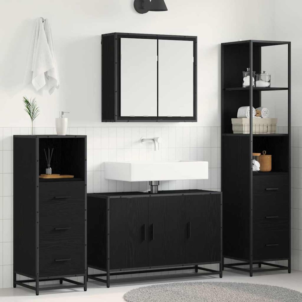 vidaXL Σετ Επίπλων Μπάνιου 4 τμχ. Μαύρη Οξυά 90 x 33 x 60 εκ.
