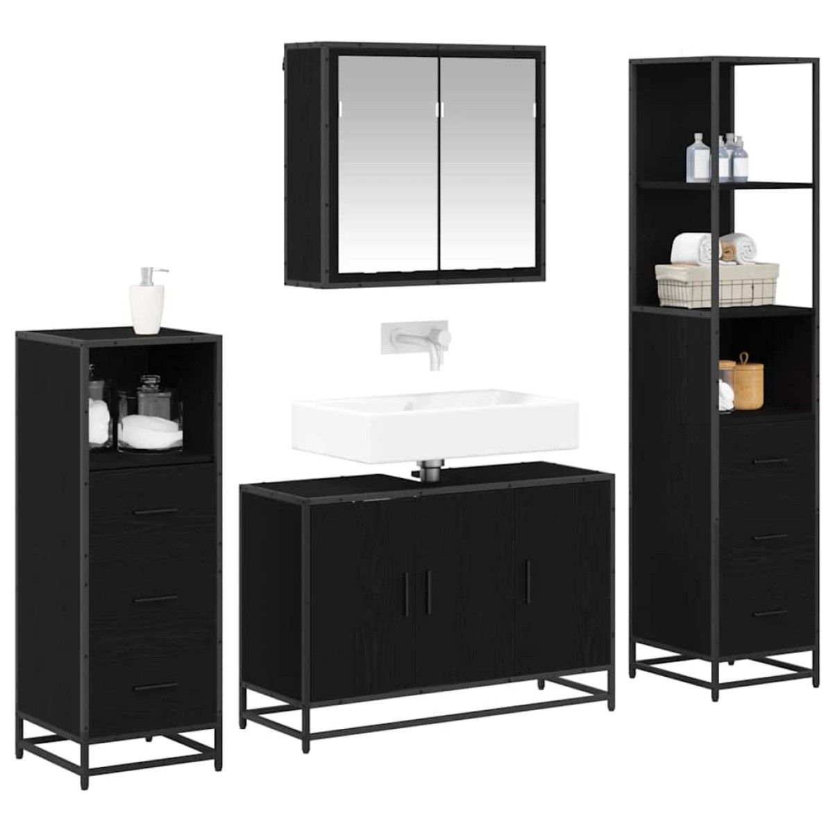 vidaXL Σετ Επίπλων Μπάνιου 4 τμχ. Μαύρη Οξυά 90 x 33 x 60 εκ.