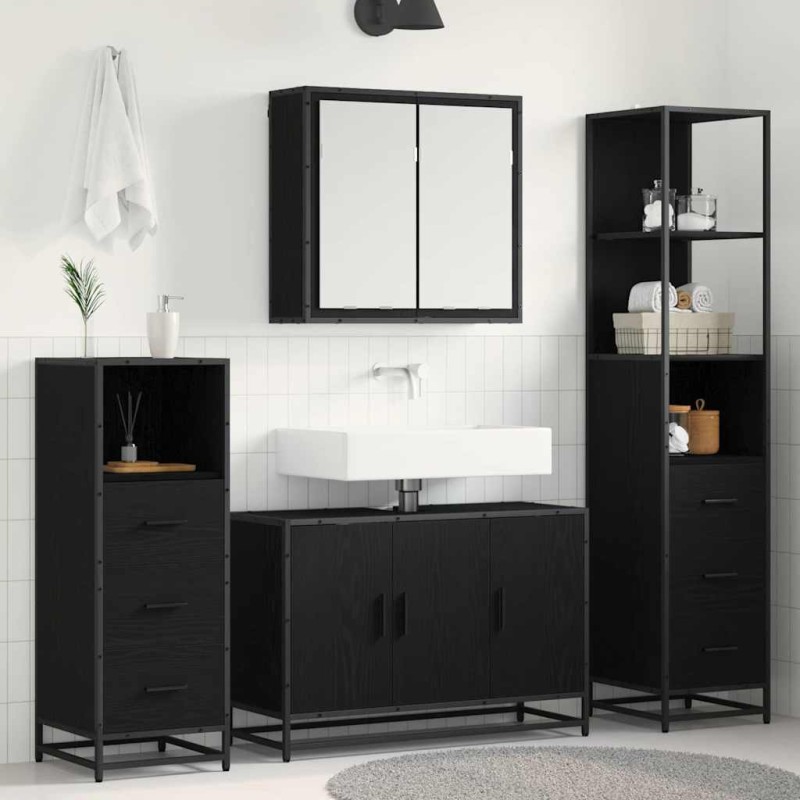 vidaXL Σετ Επίπλων Μπάνιου 4 τμχ. Μαύρη Οξυά 90 x 33 x 60 εκ.