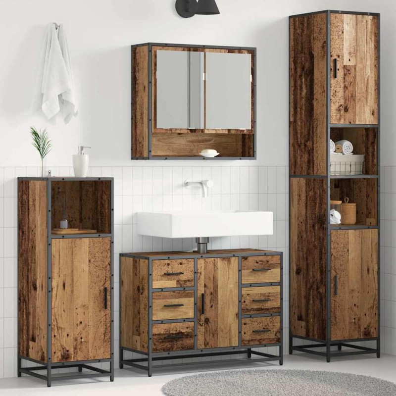 vidaXL Σετ Επίπλων Μπάνιου 3 τμχ. Παλιό Ξύλο 90 x 33 x 60 εκ.