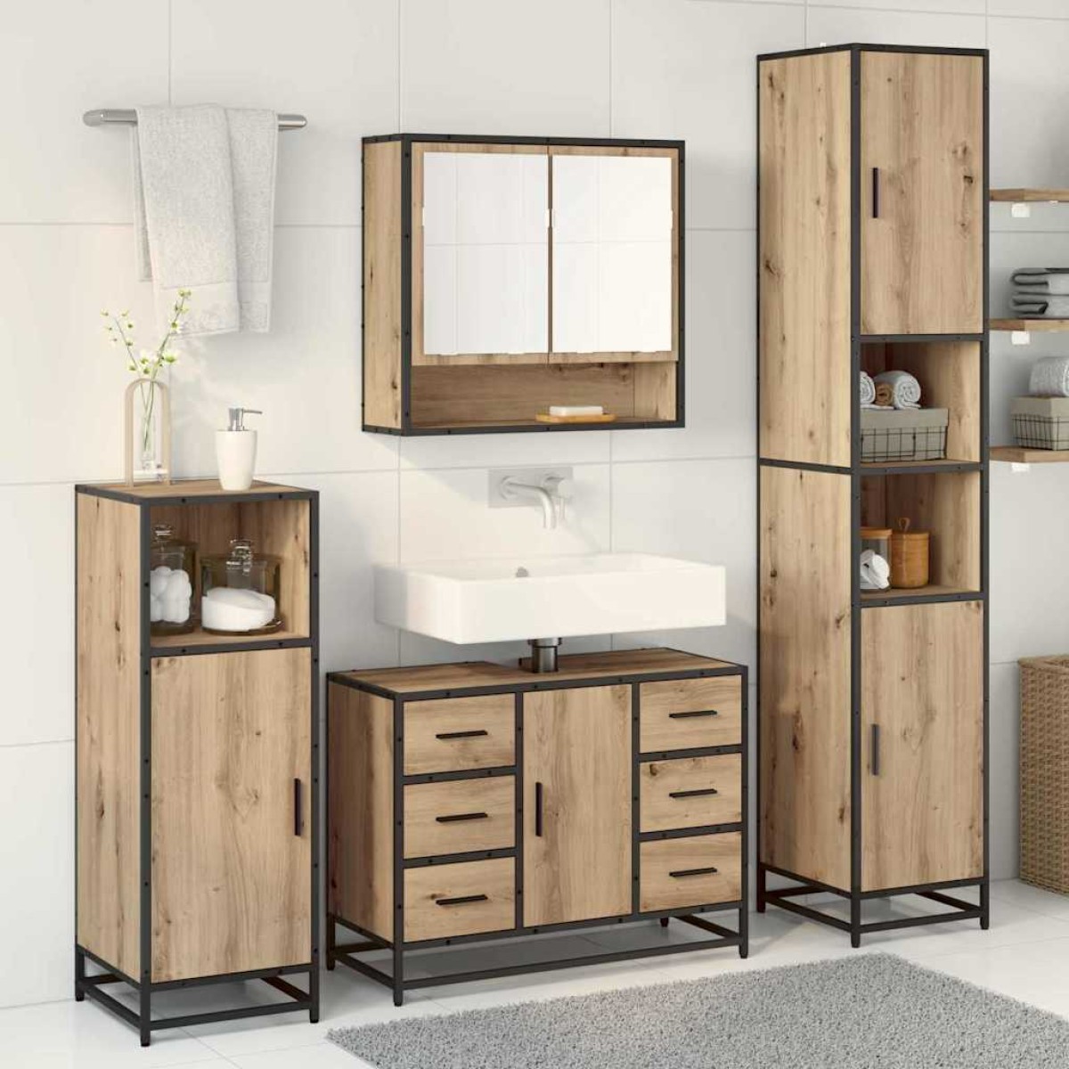 vidaXL Σετ Επίπλων Μπάνιου 3 τμχ. Artisan Oak 90 x 33 x 60 εκ.