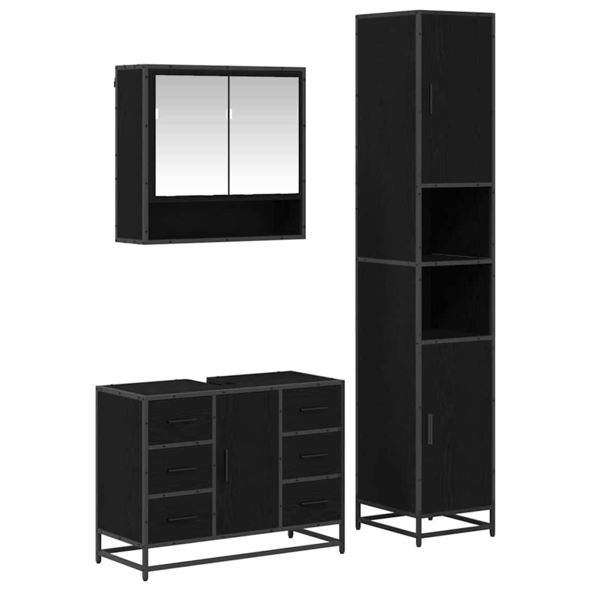 vidaXL Σετ Επίπλων Μπάνιου 3 τμχ. Μαύρη Οξυά 90 x 33 x 60 εκ.