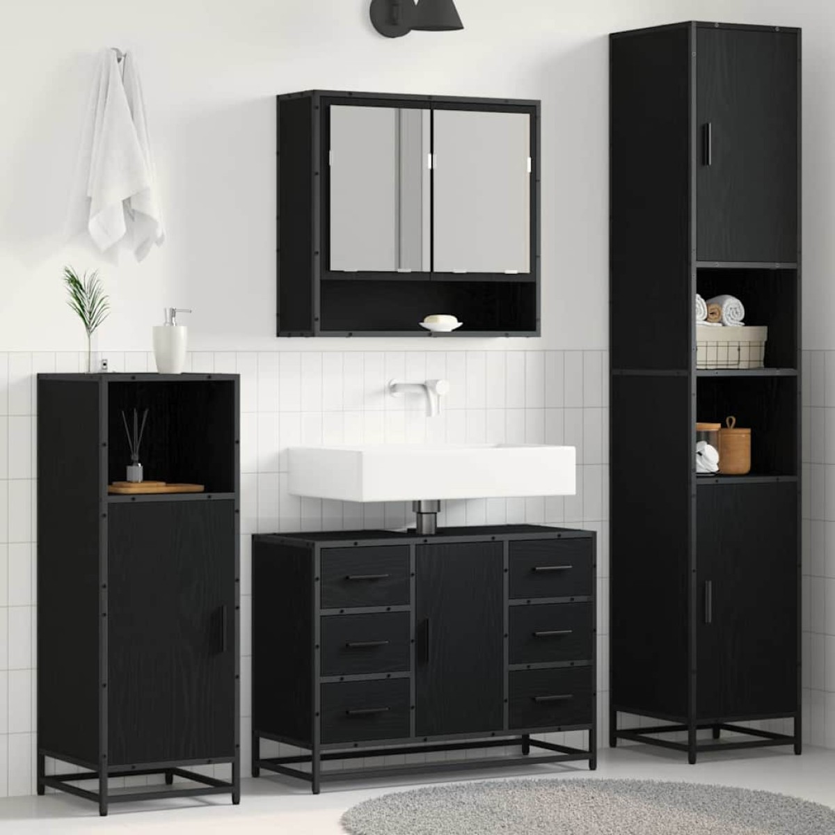 vidaXL Σετ Επίπλων Μπάνιου 3 τμχ. Μαύρη Οξυά 90 x 33 x 60 εκ.