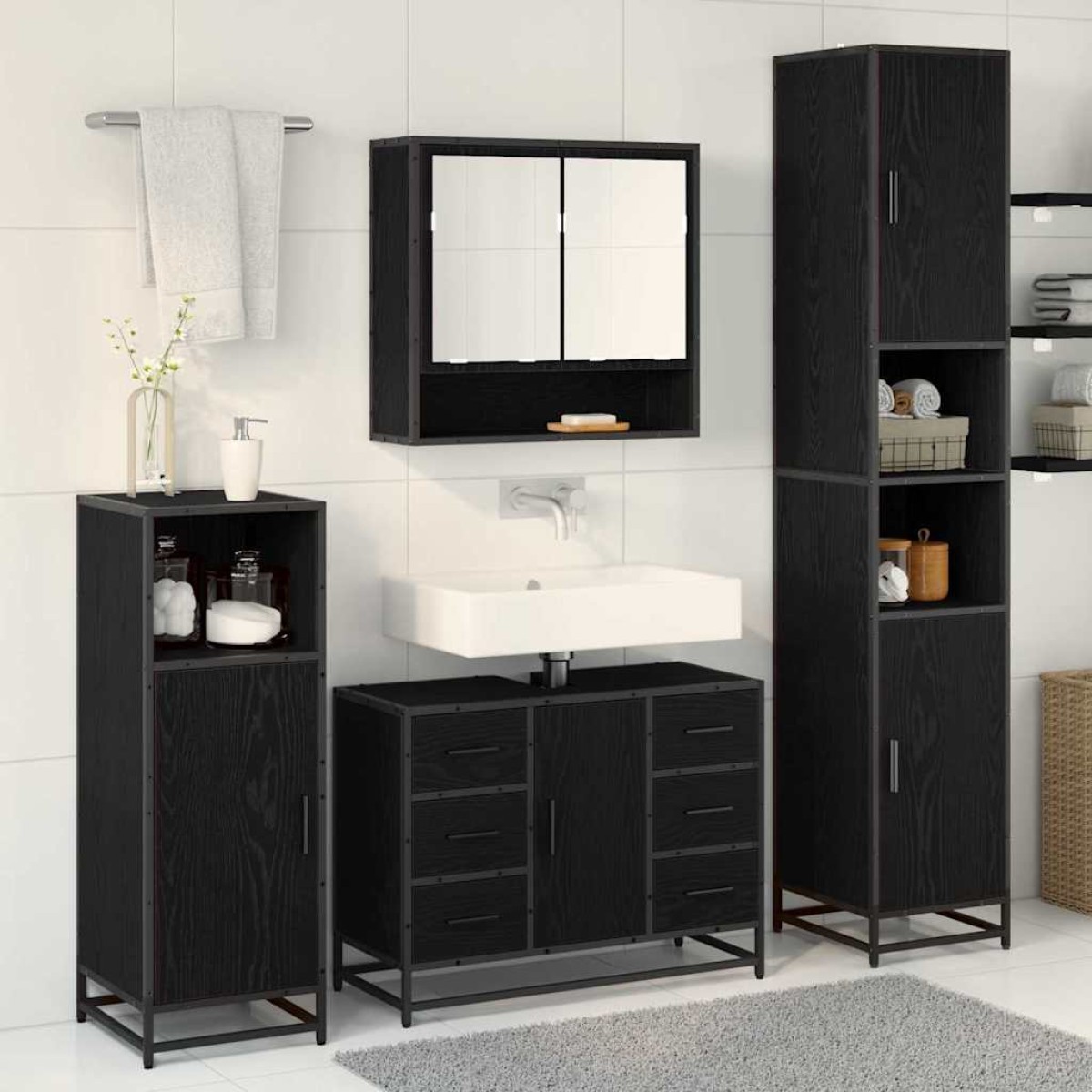 vidaXL Σετ Επίπλων Μπάνιου 3 τμχ. Μαύρη Οξυά 90 x 33 x 60 εκ.