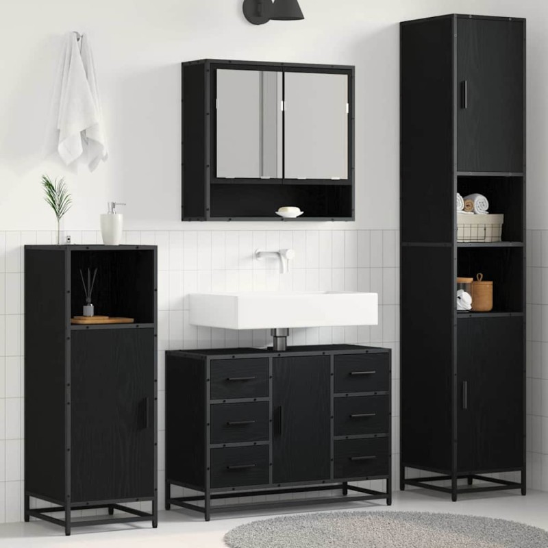vidaXL Σετ Επίπλων Μπάνιου 3 τμχ. Μαύρη Οξυά 90 x 33 x 60 εκ.