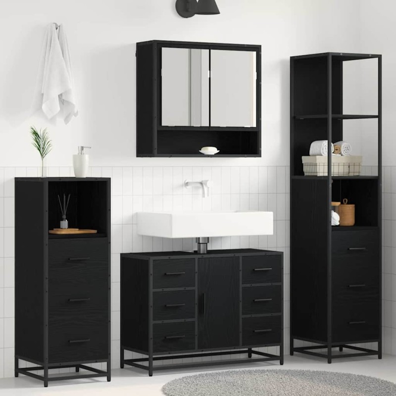 vidaXL Σετ Επίπλων Μπάνιου 3 τμχ. Μαύρη Οξυά 35 x 37,5 x 166 εκ.