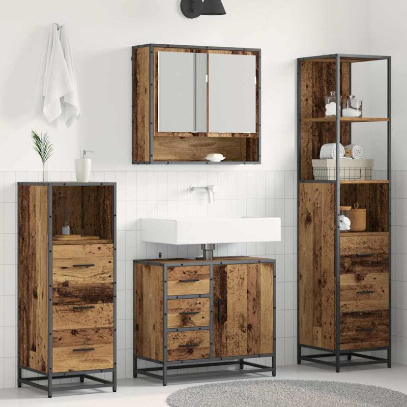 vidaXL Σετ Επίπλων Μπάνιου 4 τμχ. Παλιό Ξύλο 65 x 33 x 60 εκ