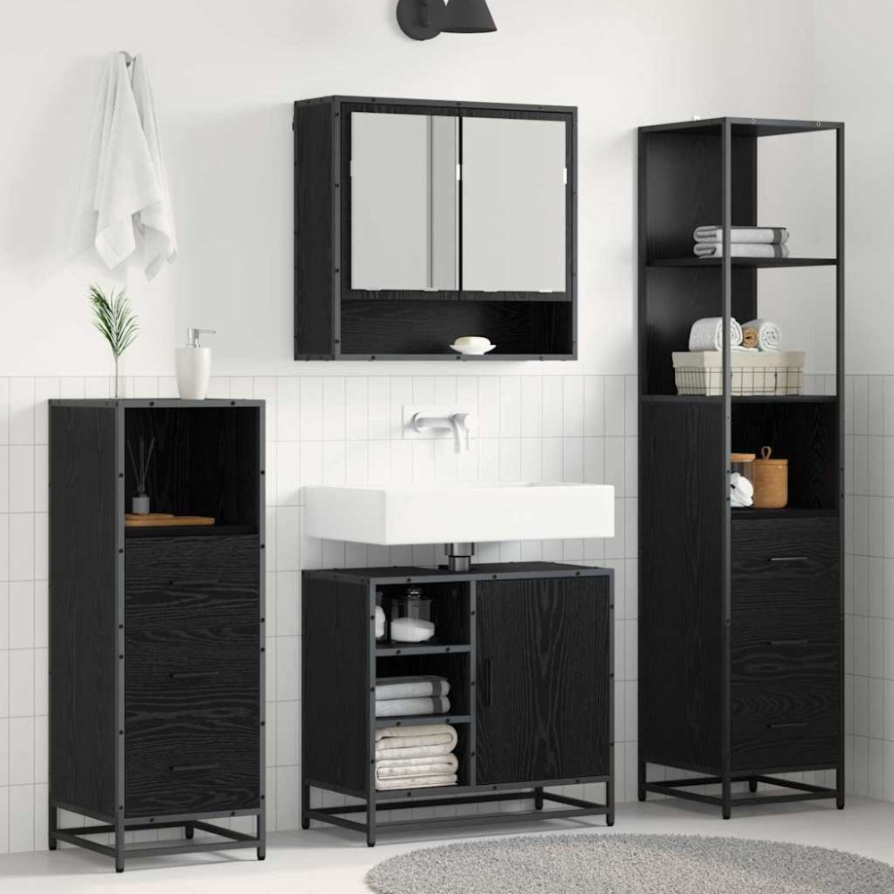 vidaXL Σετ Επίπλων Μπάνιου 3 τμχ. Μαύρη Οξυά 35 x 37,5 x 166 εκ.