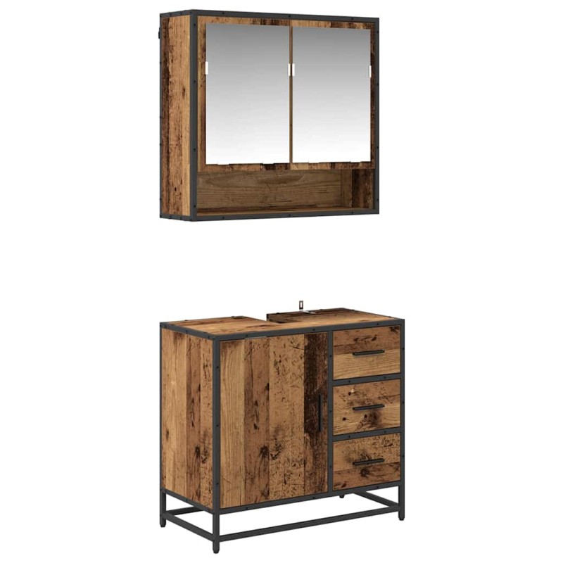 vidaXL Σετ Επίπλων Μπάνιου 2 τμχ. Παλιό Ξύλο 65 x 33 x 60 εκ