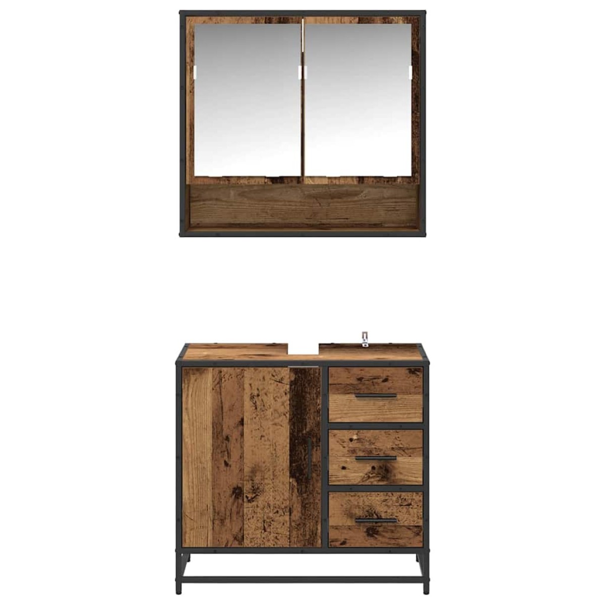 vidaXL Σετ Επίπλων Μπάνιου 2 τμχ. Παλιό Ξύλο 65 x 33 x 60 εκ