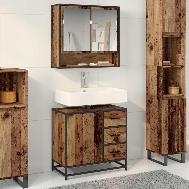 vidaXL Σετ Επίπλων Μπάνιου 2 τμχ. Παλιό Ξύλο 65 x 33 x 60 εκ
