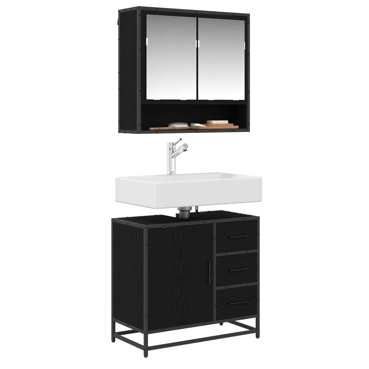 vidaXL Σετ Επίπλων Μπάνιου 2 τμχ. Μαύρη Οξυά 65 x 33 x 60 εκ