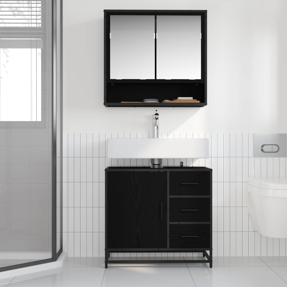 vidaXL Σετ Επίπλων Μπάνιου 2 τμχ. Μαύρη Οξυά 65 x 33 x 60 εκ