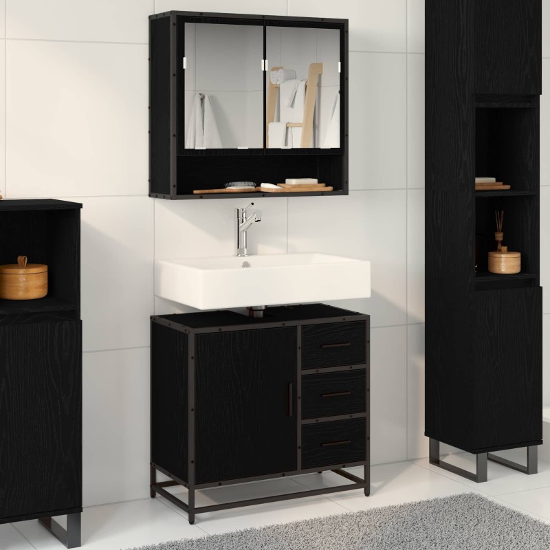 vidaXL Σετ Επίπλων Μπάνιου 2 τμχ. Μαύρη Οξυά 65 x 33 x 60 εκ