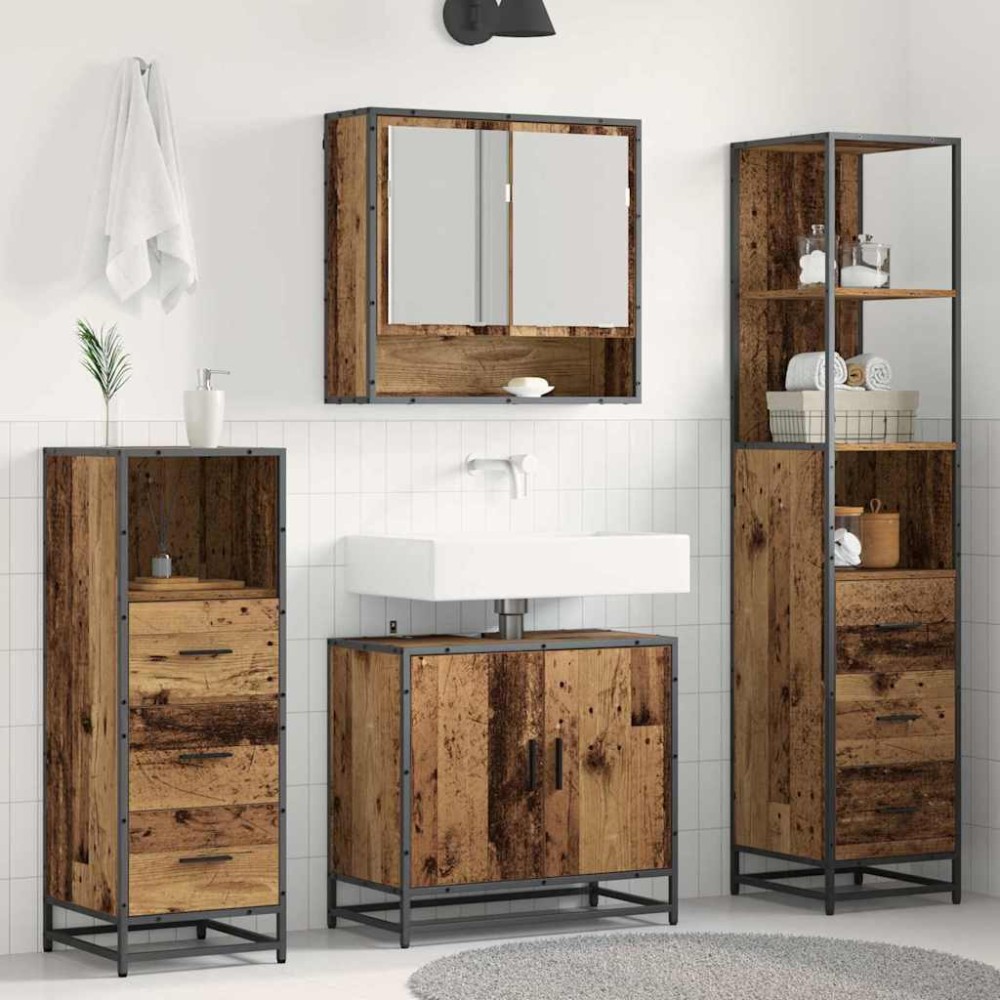vidaXL Σετ Επίπλων Μπάνιου 4 τμχ. Παλιό Ξύλο 65 x 33 x 60 εκ
