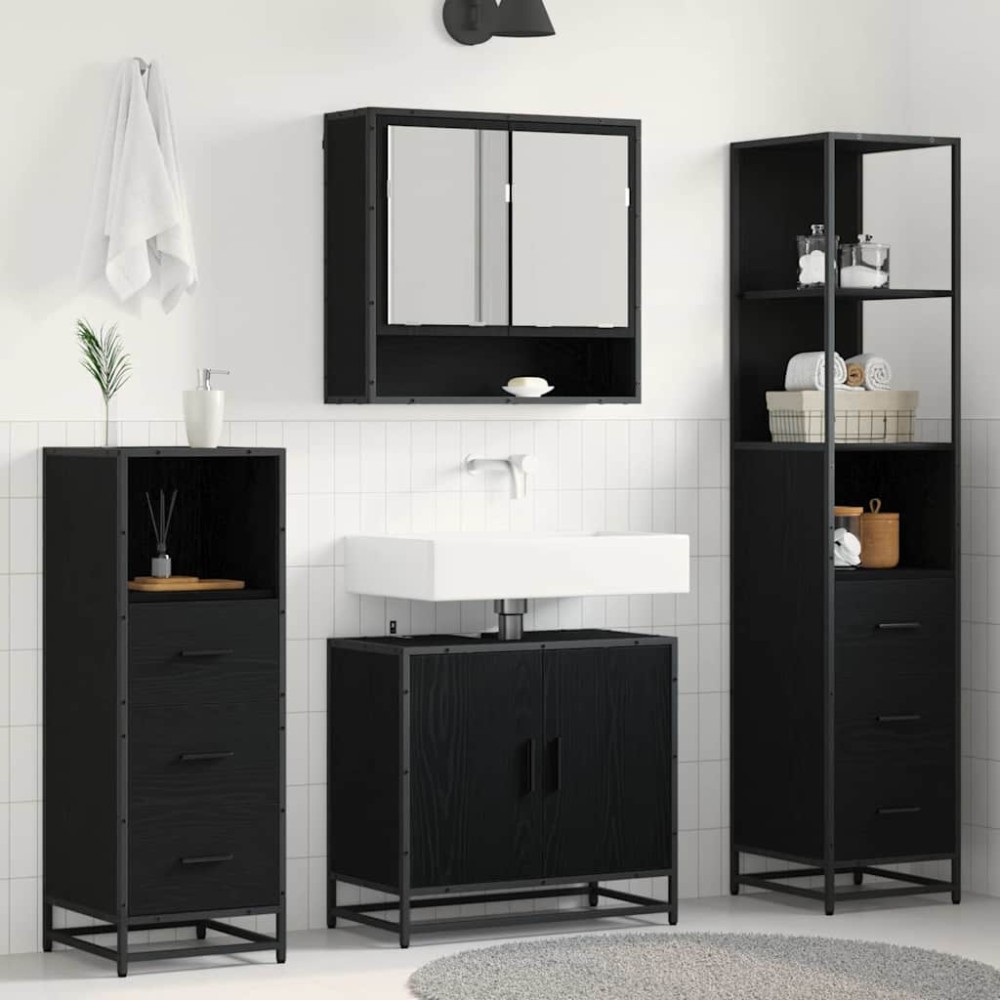 vidaXL Σετ Επίπλων Μπάνιου 4 τμχ. Μαύρη Οξυά 65 x 33 x 60 εκ