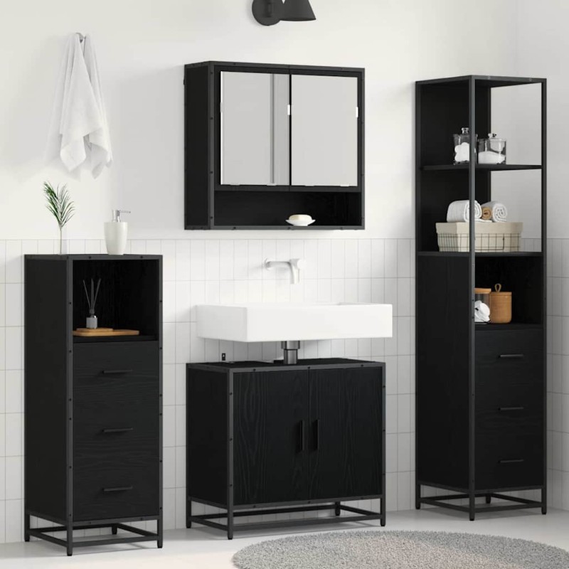 vidaXL Σετ Επίπλων Μπάνιου 4 τμχ. Μαύρη Οξυά 65 x 33 x 60 εκ