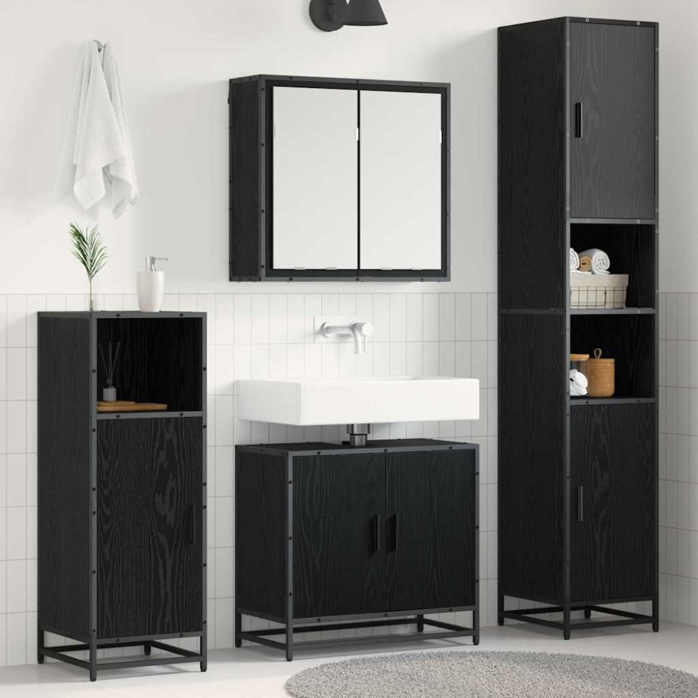 vidaXL Σετ Επίπλων Μπάνιου 4 τμχ. Μαύρη Οξυά 65 x 33 x 60 εκ