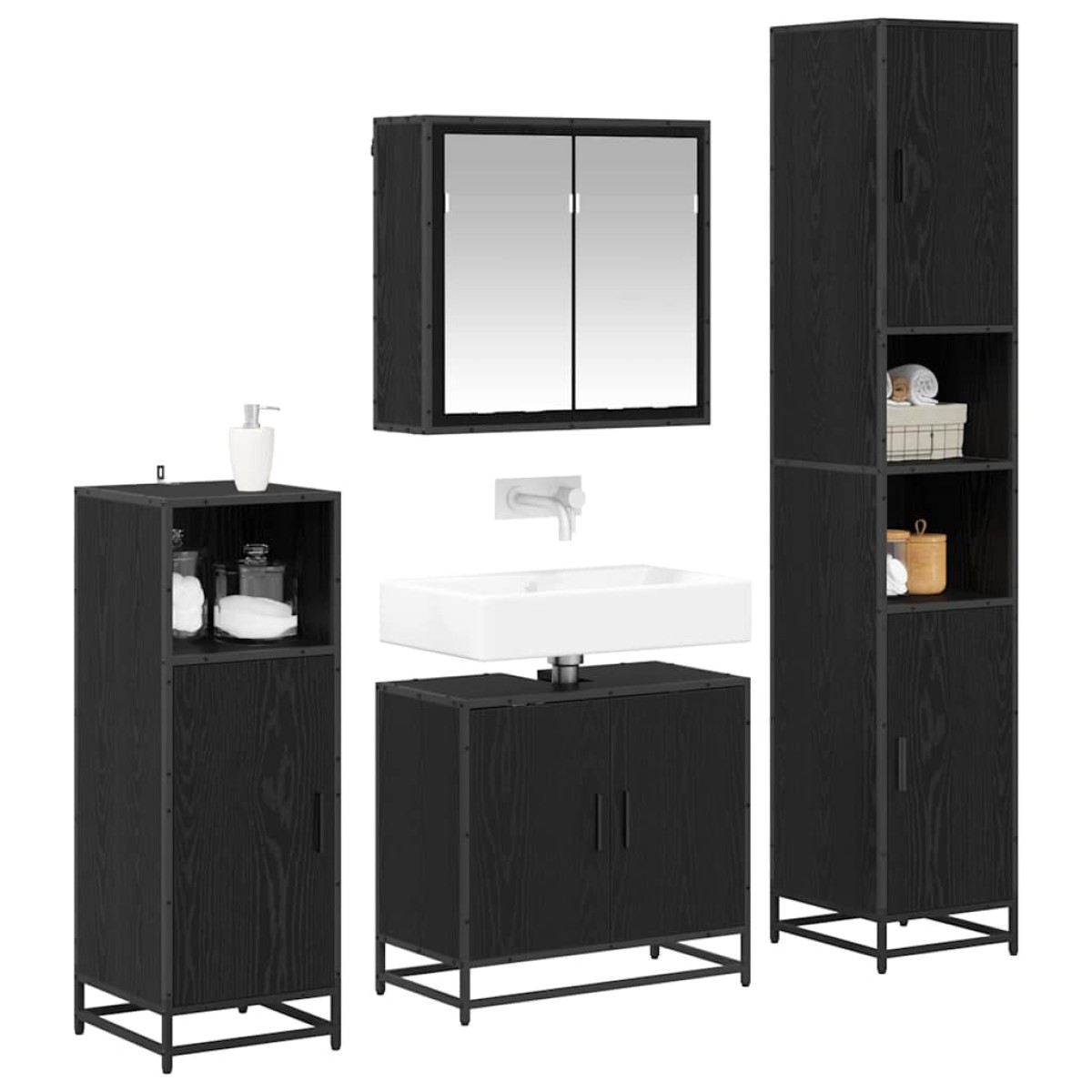 vidaXL Σετ Επίπλων Μπάνιου 4 τμχ. Μαύρη Οξυά 65 x 33 x 60 εκ