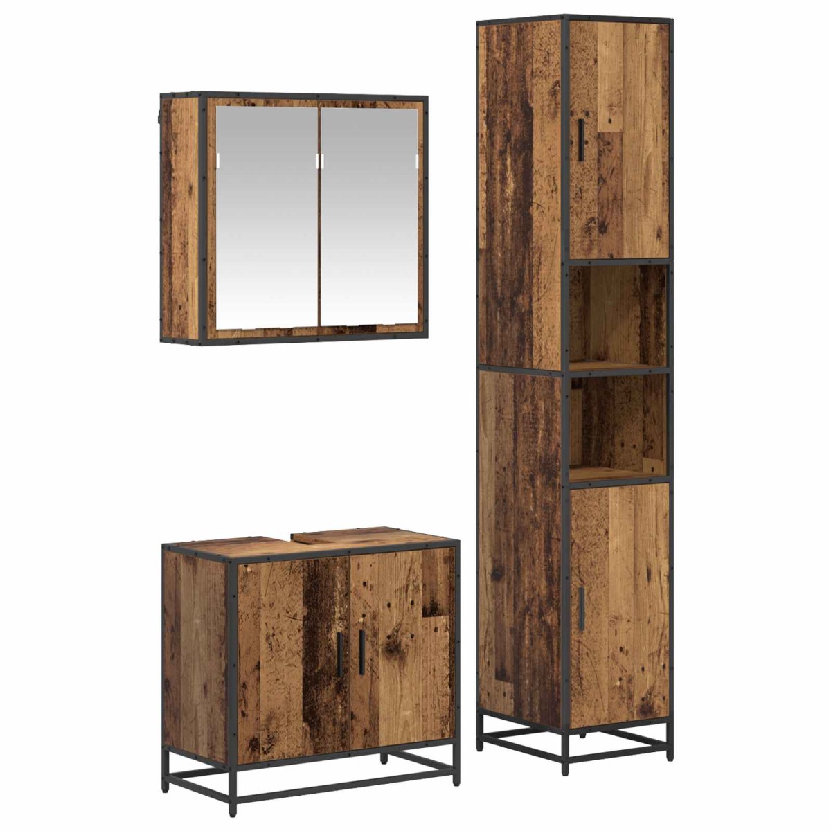 vidaXL Σετ Επίπλων Μπάνιου 3 τμχ. Παλιό Ξύλο 65 x 33 x 60 εκ