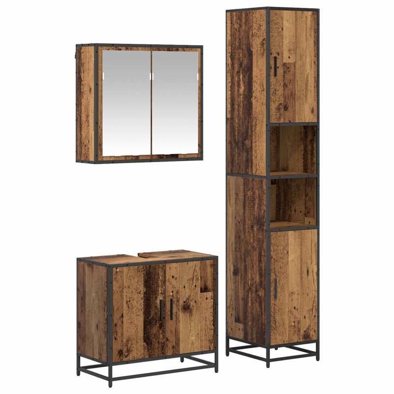 vidaXL Σετ Επίπλων Μπάνιου 3 τμχ. Παλιό Ξύλο 65 x 33 x 60 εκ