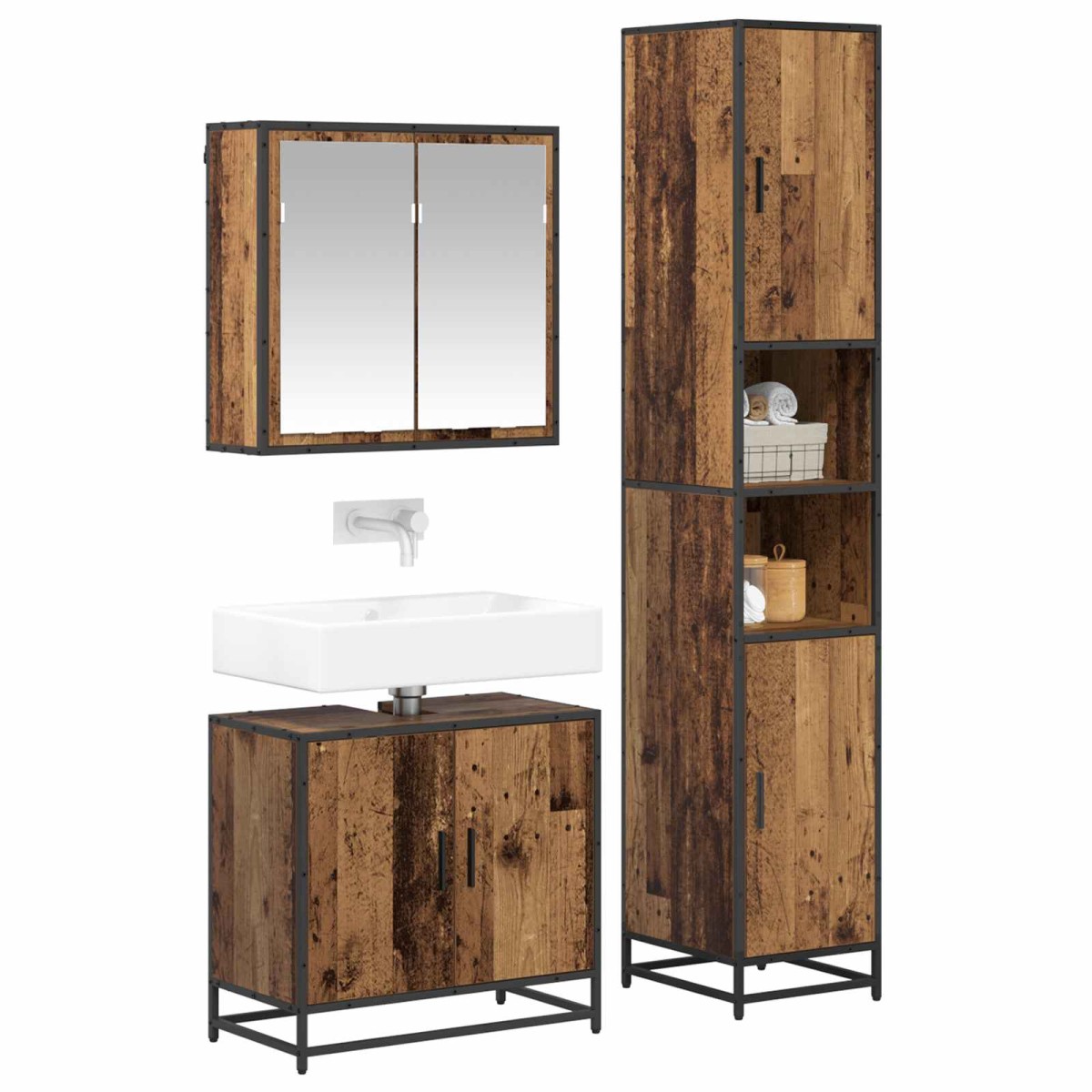 vidaXL Σετ Επίπλων Μπάνιου 3 τμχ. Παλιό Ξύλο 65 x 33 x 60 εκ