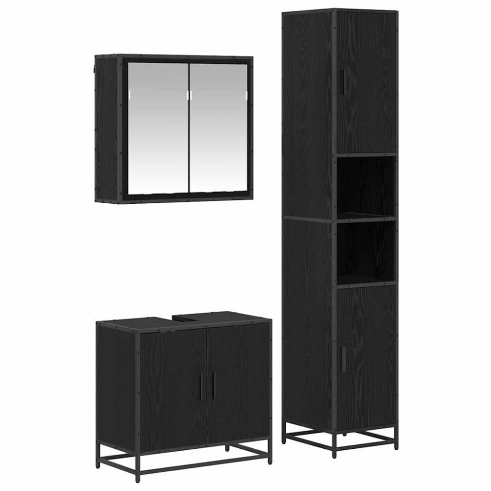 vidaXL Σετ Επίπλων Μπάνιου 3 τμχ. Μαύρη Οξυά 65 x 33 x 60 εκ