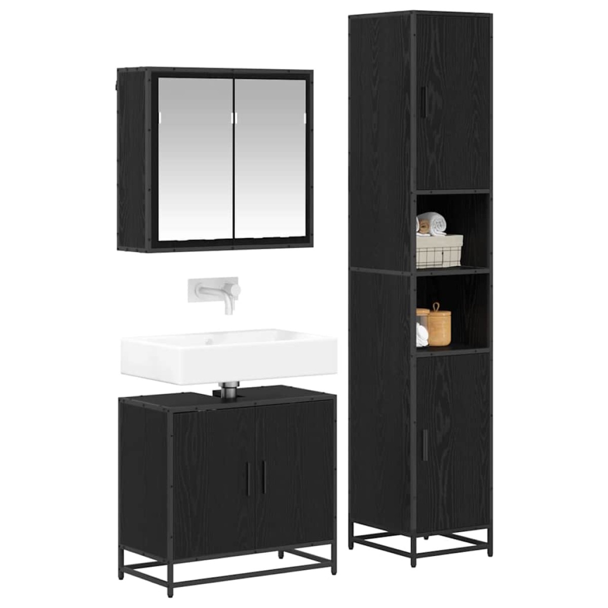 vidaXL Σετ Επίπλων Μπάνιου 3 τμχ. Μαύρη Οξυά 65 x 33 x 60 εκ