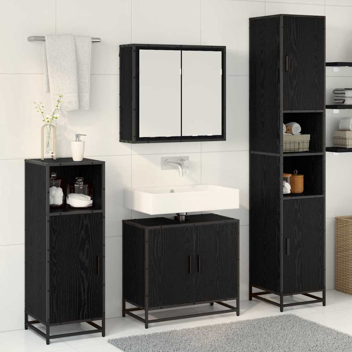 vidaXL Σετ Επίπλων Μπάνιου 3 τμχ. Μαύρη Οξυά 65 x 33 x 60 εκ