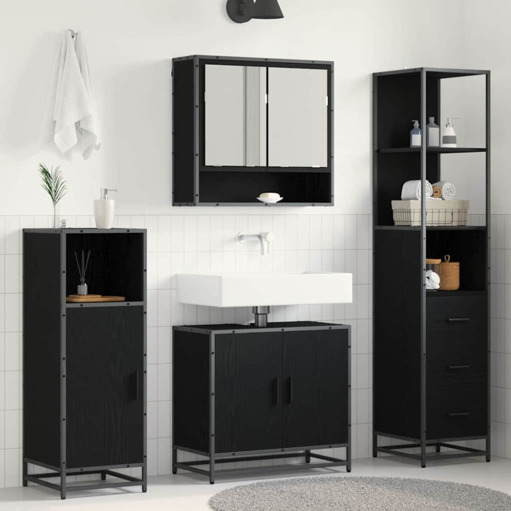 vidaXL Σετ Επίπλων Μπάνιου 3 τμχ. Μαύρη Οξυά 35 x 37,5 x 166 εκ.