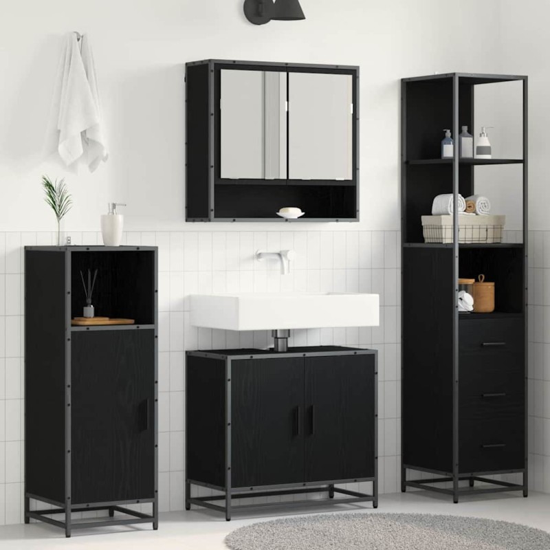 vidaXL Σετ Επίπλων Μπάνιου 3 τμχ. Μαύρη Οξυά 35 x 37,5 x 166 εκ.