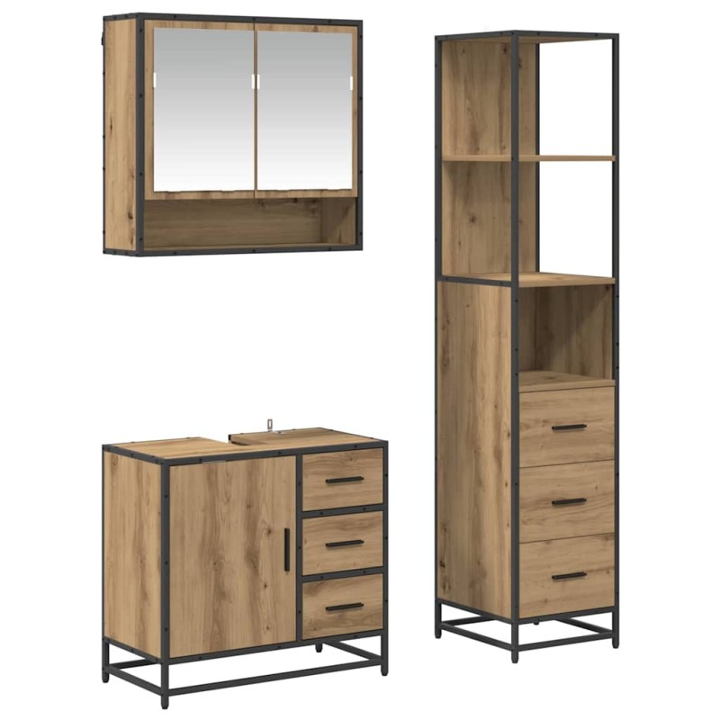 vidaXL Σετ Επίπλων Μπάνιου 3 τεμ. Artisan Oak Επεξεργασμένο Ξύλο
