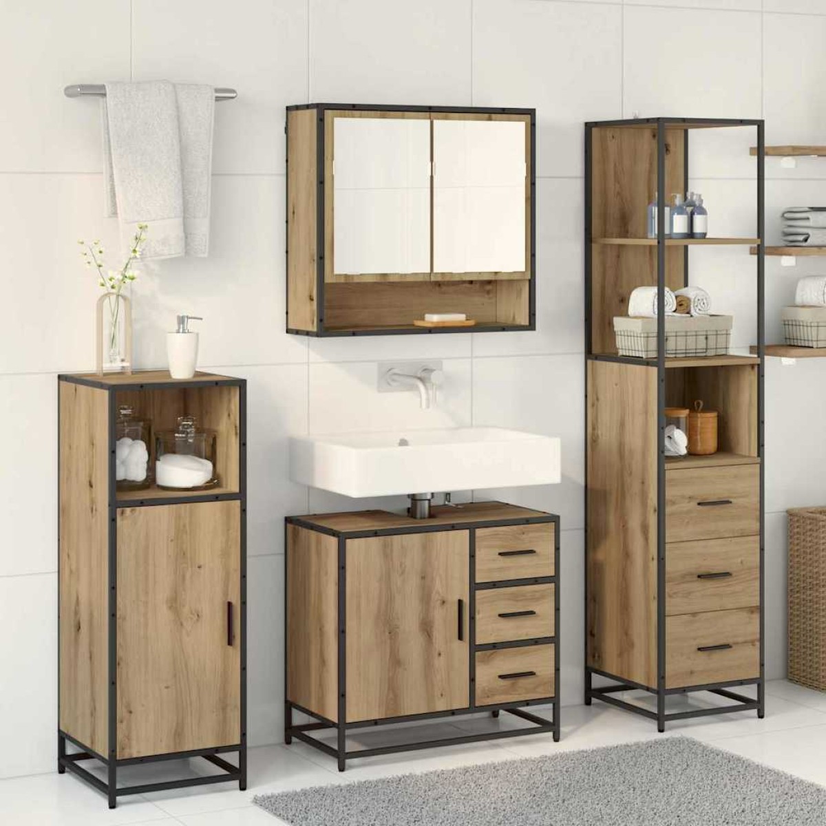vidaXL Σετ Επίπλων Μπάνιου 3 τεμ. Artisan Oak Επεξεργασμένο Ξύλο