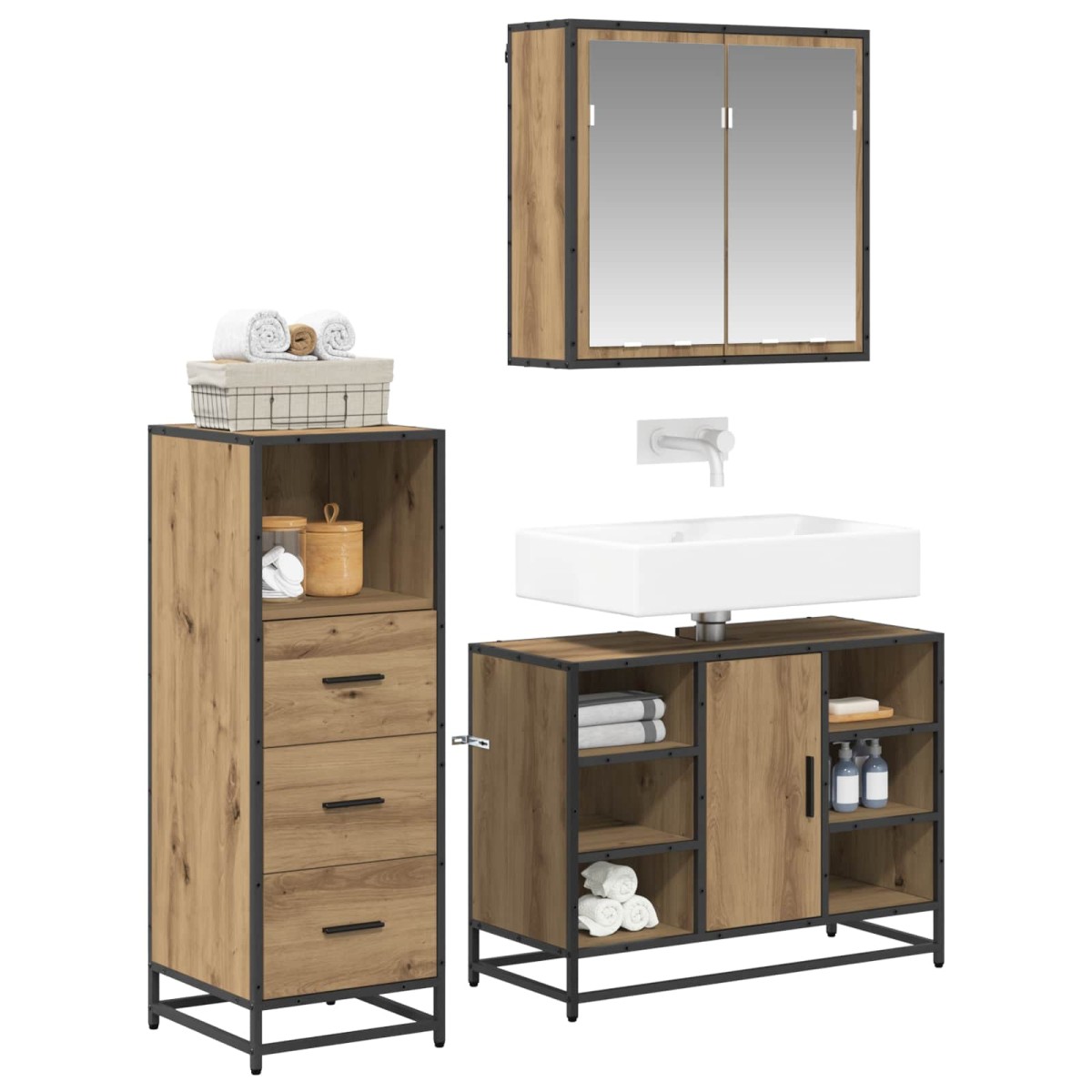 vidaXL Σετ Επίπλων Μπάνιου 3 τμχ. Artisan Oak 80 x 33 x 60 εκ