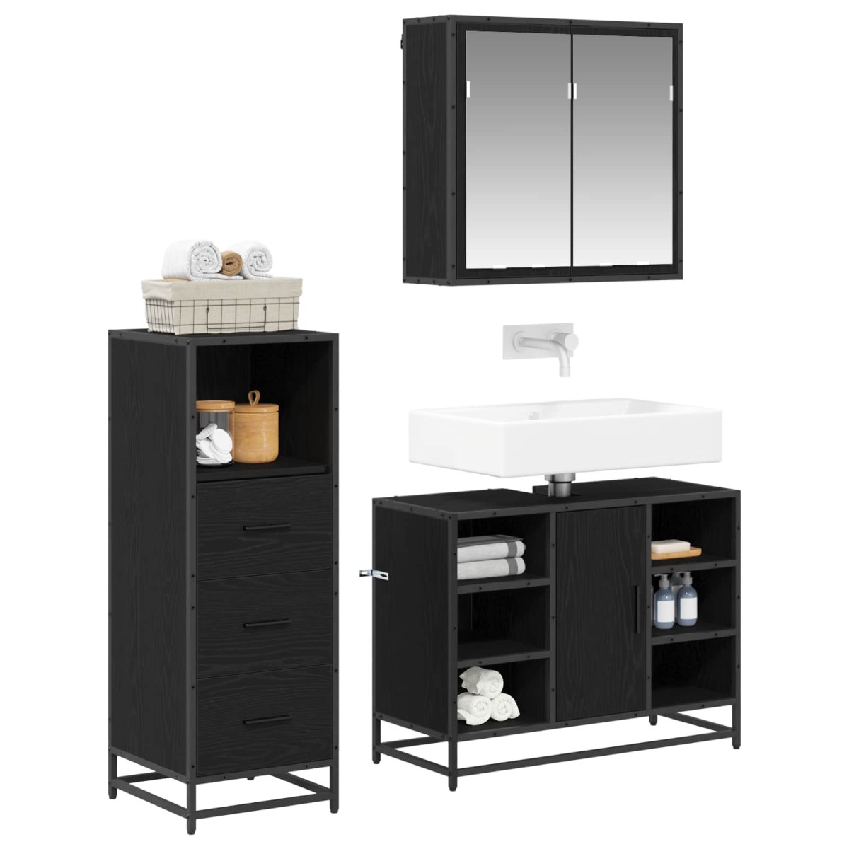 vidaXL Σετ Επίπλων Μπάνιου 3 τμχ. Μαύρη Οξυά 80 x 33 x 60 εκ