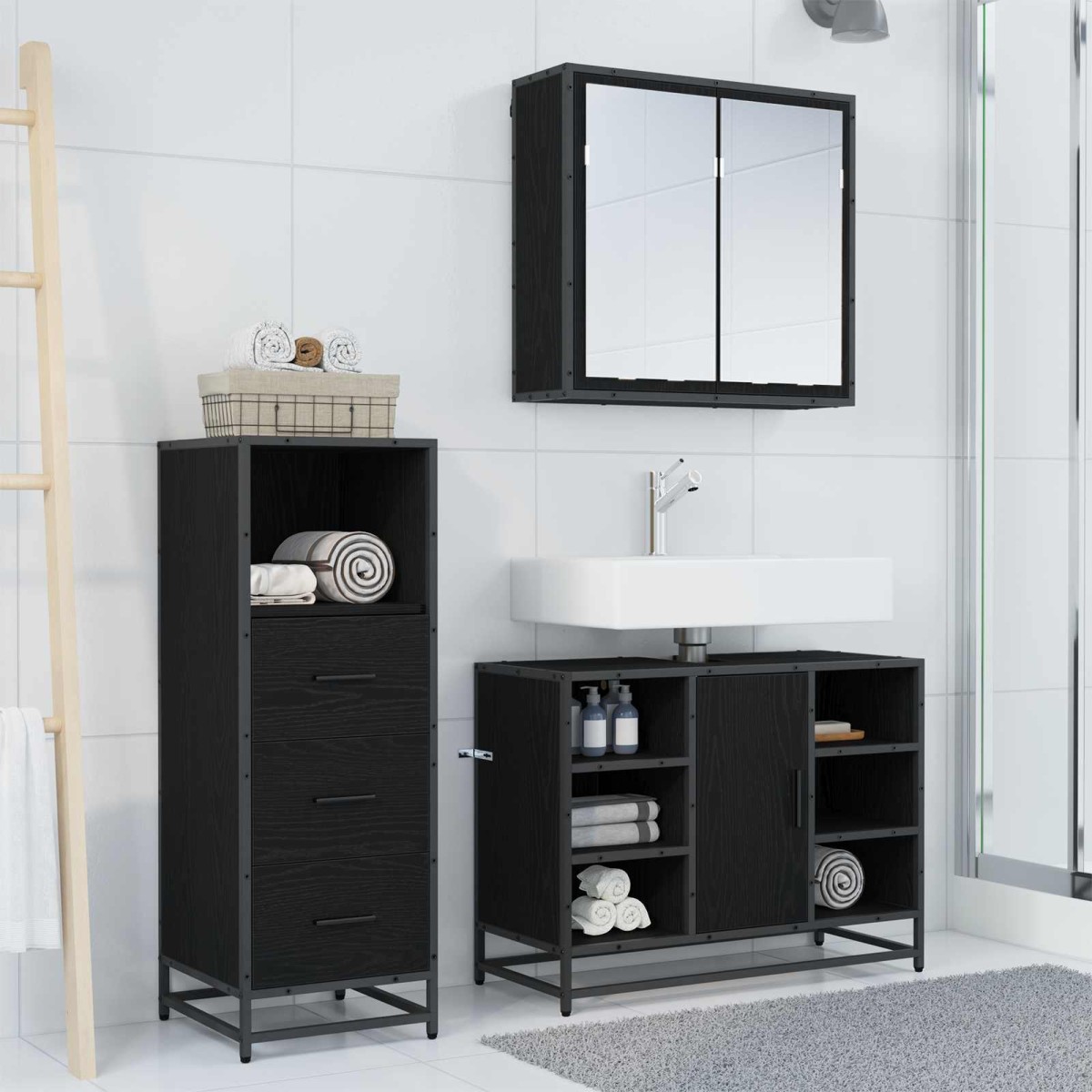 vidaXL Σετ Επίπλων Μπάνιου 3 τμχ. Μαύρη Οξυά 80 x 33 x 60 εκ