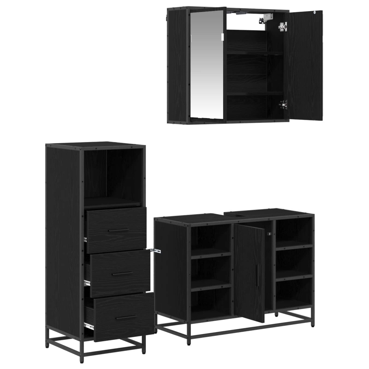 vidaXL Σετ Επίπλων Μπάνιου 3 τμχ. Μαύρη Οξυά 80 x 33 x 60 εκ