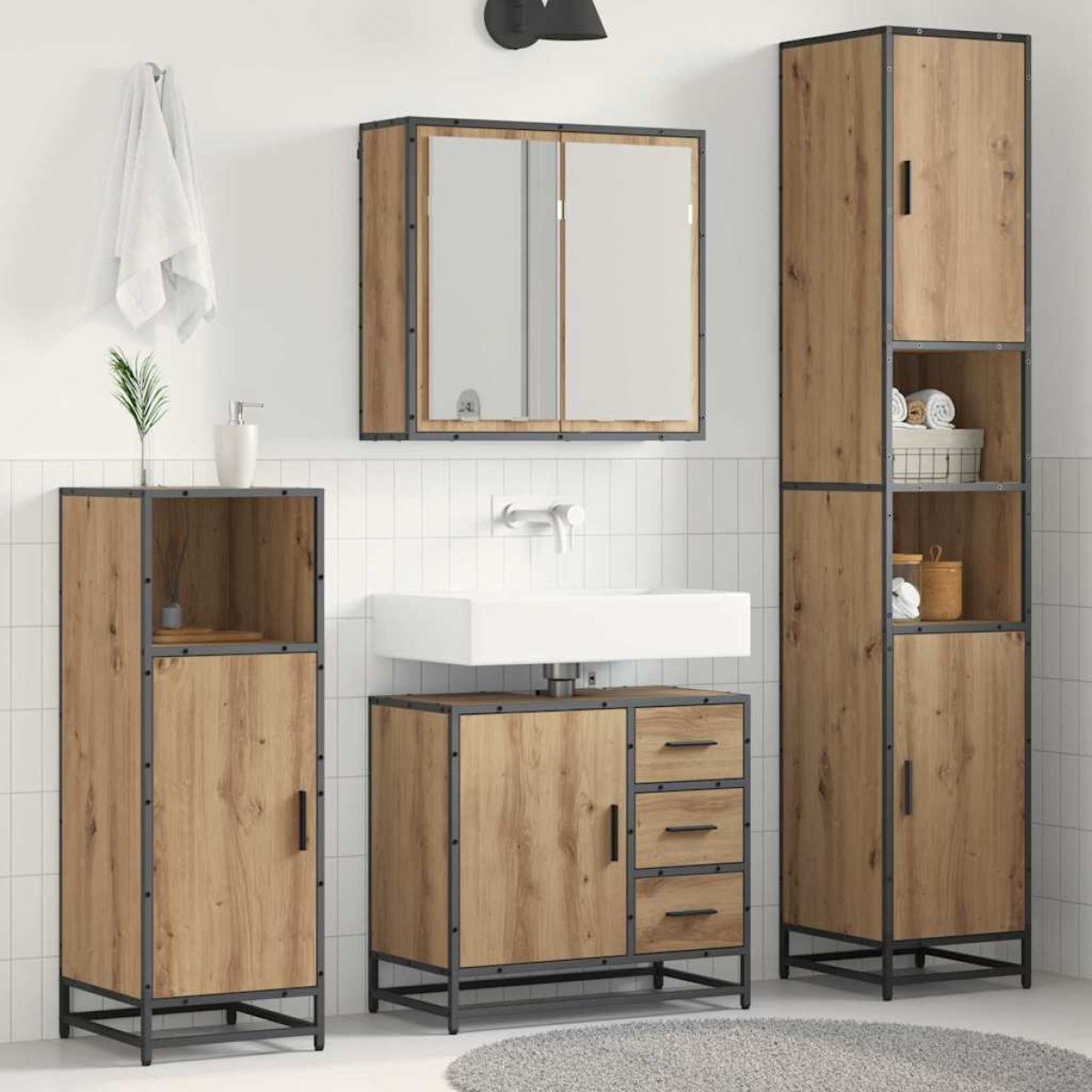 vidaXL Σετ Επίπλων Μπάνιου 3 τεμ. Artisan Oak Επεξεργασμένο Ξύλο