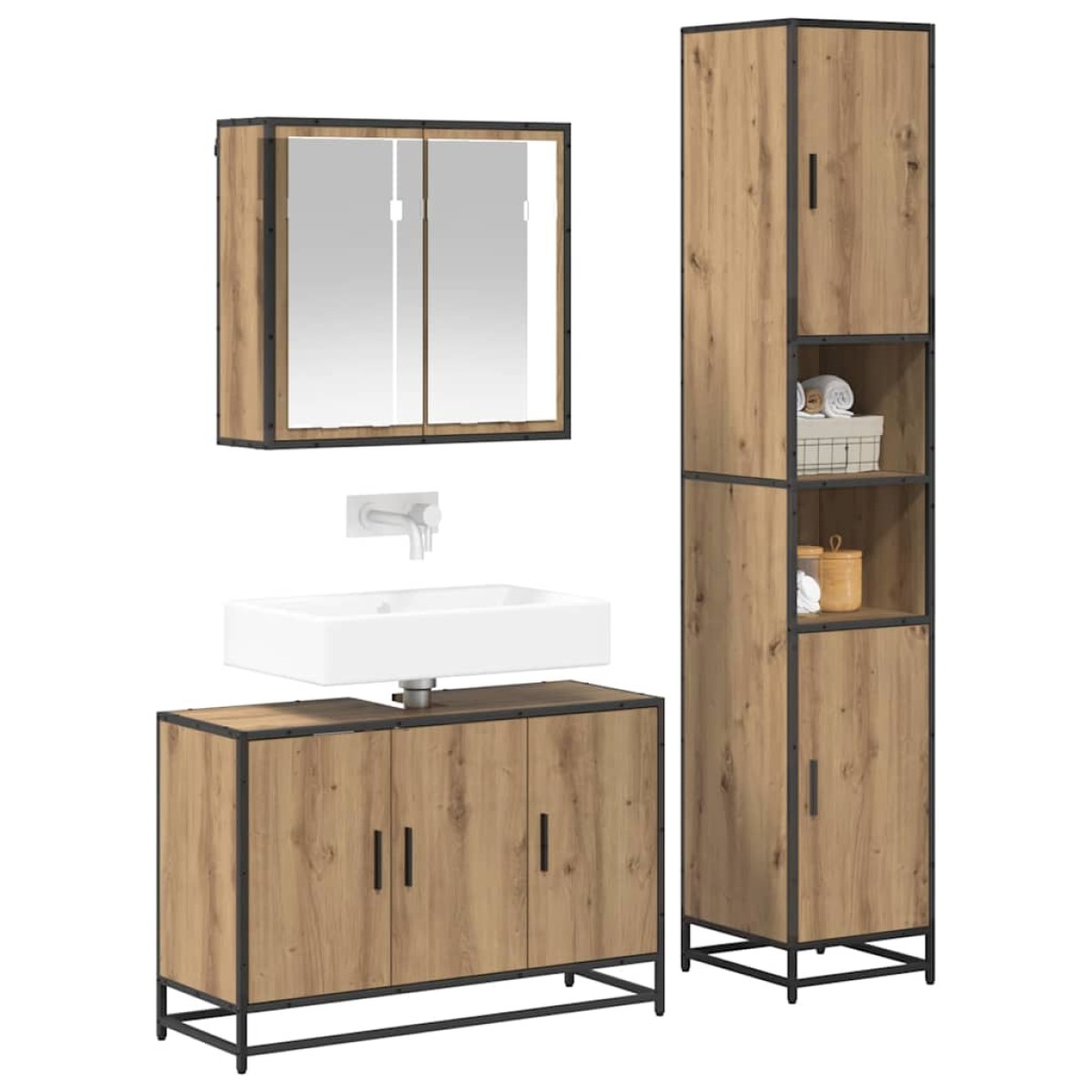 vidaXL Σετ Επίπλων Μπάνιου 3 τεμ. Artisan Oak Επεξεργασμένο Ξύλο